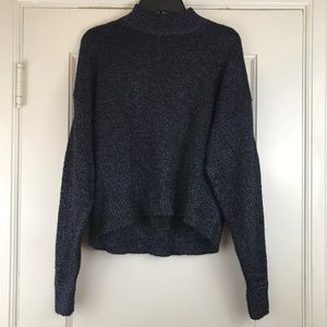ZARA KNIT SWEATER PULLOVER METALLIC BLUE SMALL